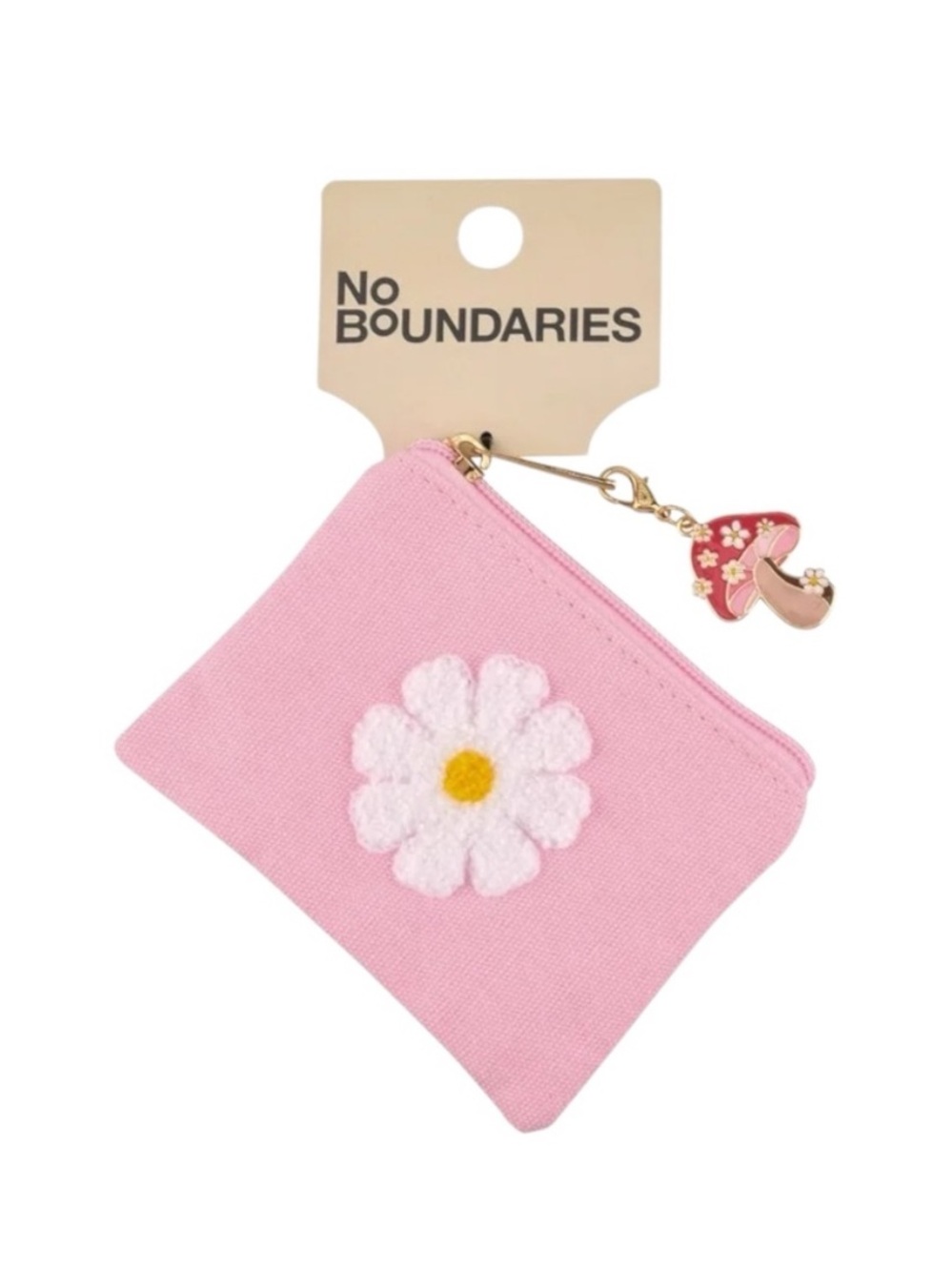 Pink Daisy Coin Pouch with Mushroom Charm Keychain - Picture 2 of 9
